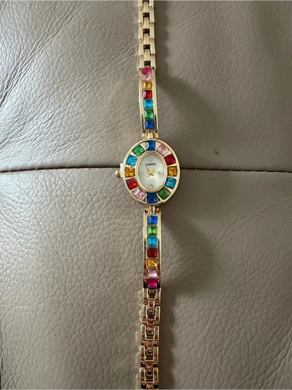 Vintage Inspired Rainbow Crystal Bangle Rhinestone Bracelet Y2K Glam Watch
